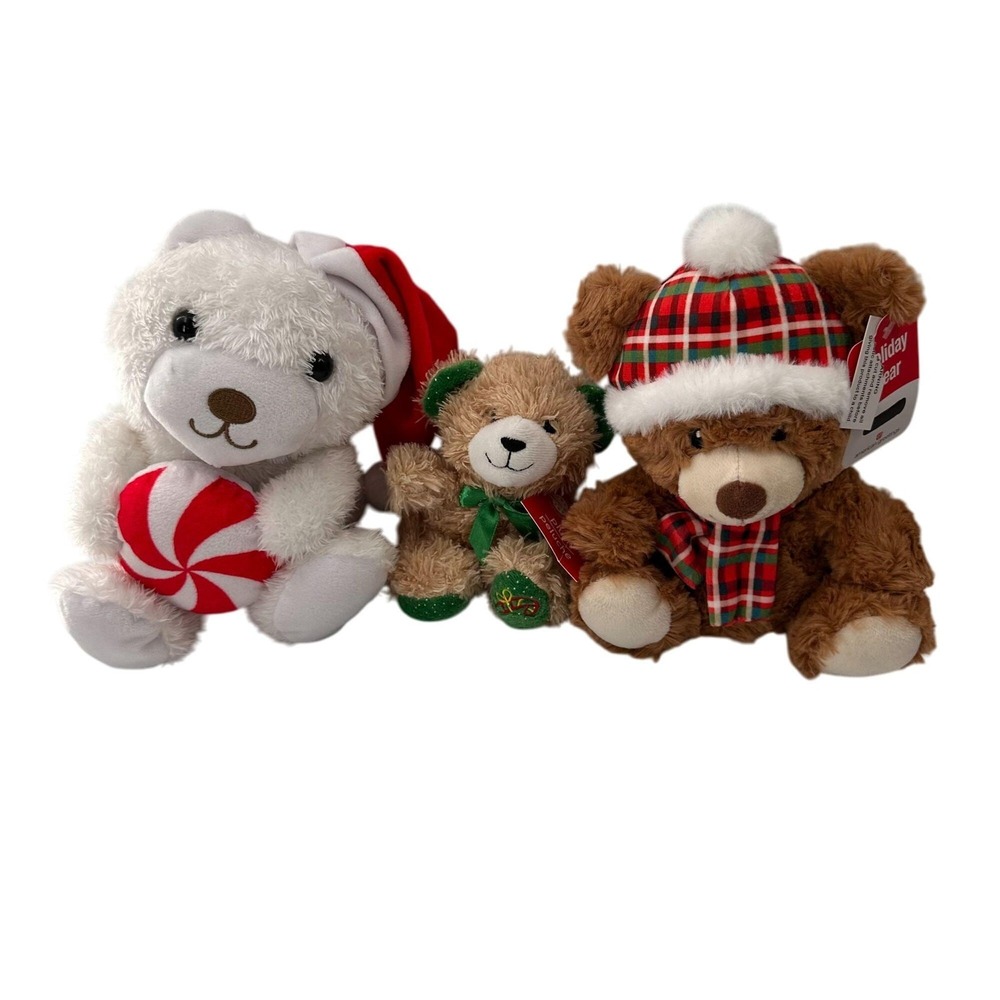 Set Of 3 Christmas Plush Bears‎ By Hallmark American Greetings & Christmas House
